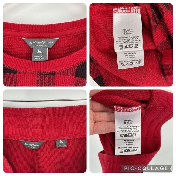 Eddie Bauer Waffle Knit Long Sleeve Jogger Pajama Set Women Small Red Black - Picture 8 of 8